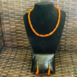 Coral beads Nigerian necklace and earrings set